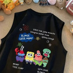 100% Pure Cotton Unisex Kids Tank Top Summer Outfit SpongeBob Cartoon Print Stylish Medium/Large Kids Versatile