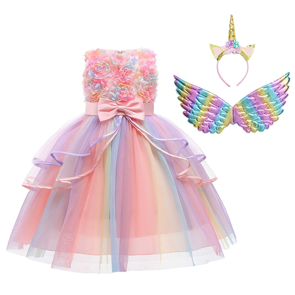 Вечернее платье с розами для девочек, летнее свадебное платье без рукавов с пышным цветочным принтом для девочки на детский день, платье для выступления на фортепиано