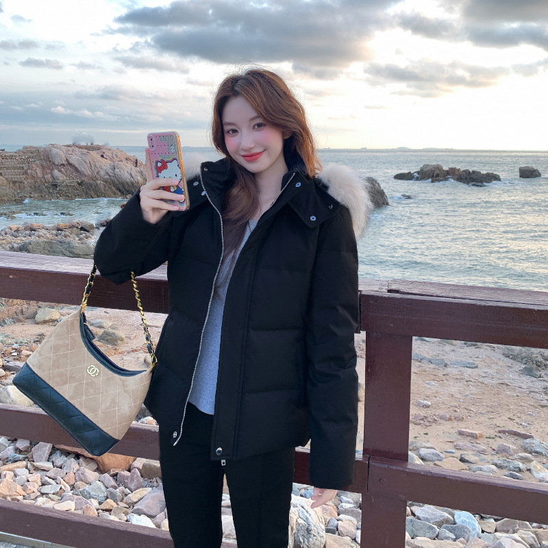 블랙 + 리얼 너구리 모피 칼라