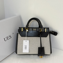 外贸时尚新款高品质欧美皮带装饰铂金手提印花斜挎包时尚手提包包