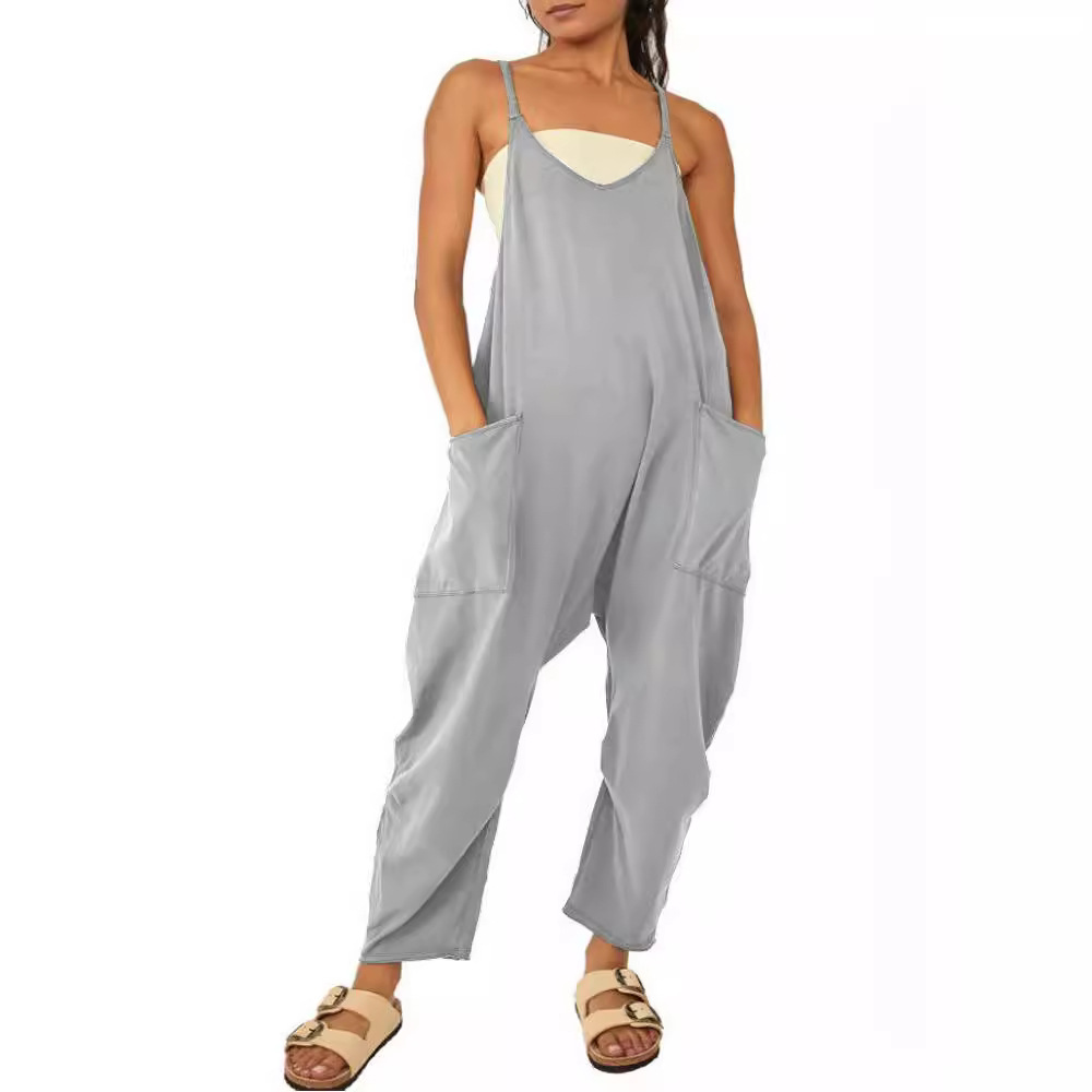 2022 mujeres europeas y americanas ropa Amazon tamaño estación independiente popular color sólido cremallera parche bolsa Sling jumpsuit grasa cadera Pantalones