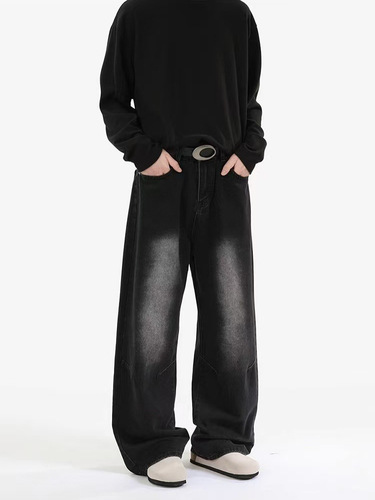 Fanx American high street vibe washed jeans for men and women's loose straight cleanfit casual pants trend