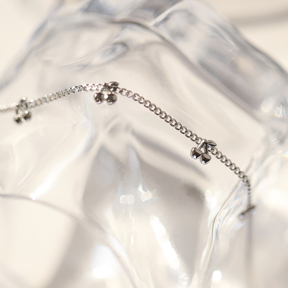 Steel Color Fruit Cherry Pendant Stainless Steel Necklace
