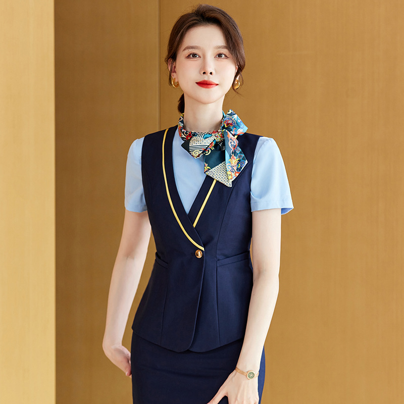 Flight Attendant Interview Business Wear Female Summer Flight Attendant Stewardess Uniform suit Front Desk Reception Temperament Vest Overalls