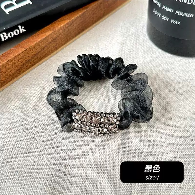 Mesh cuadrado diamante anillo de pelo intestino grueso coreano atado cabello delicado cuerda de cabeza mujer 2025 nuevo cinturón de cuerda de cabello de alta calidad