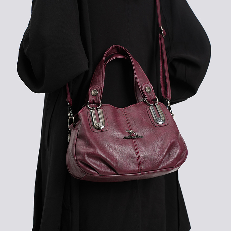 Cross-Border Women's Handbag New Retro Fashion Trendy Mom Bag Pu Soft Leather Niche Texture Single Shoulder Crossbody Bag