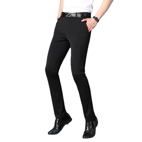 Summer and Autumn Lightweight Men's Stretch Milk Silk Business Pants with Four-Way Elastic, Smooth Men's Casual Pants