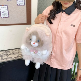 仿真毛绒猫咪双肩包公仔布偶生日礼物毛绒玩具包少女可爱公仔背包
