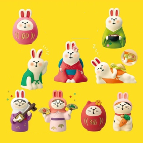 Japanese groceries zakka New Year rabbit home cat resin cute little ornament gift miniature shooting scene
