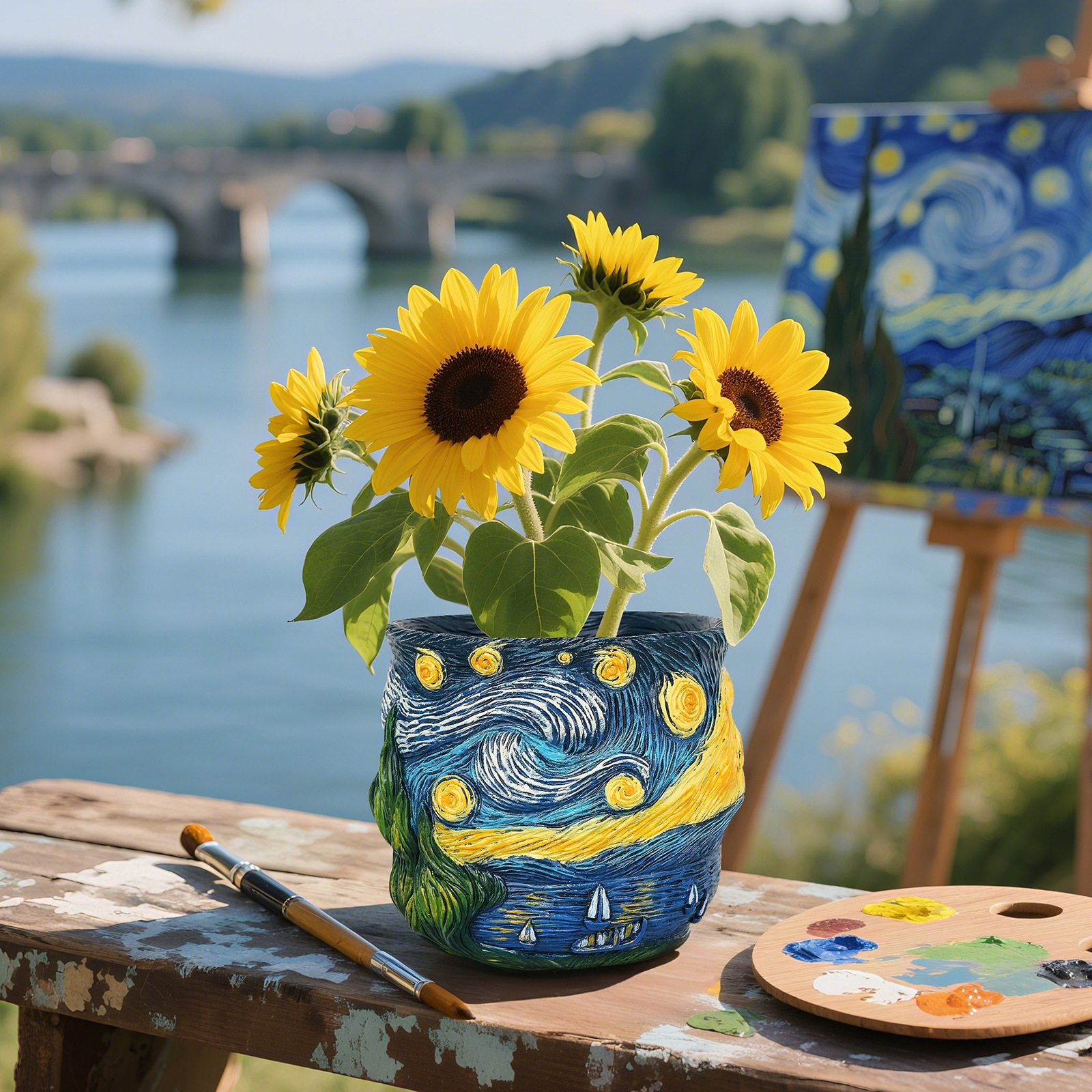 Kindergarten Hot Selling Van Gogh Inspired Series Starry Sky and Galaxy Resin Flower Pots Creative Home Desktop Garden Planting Containers