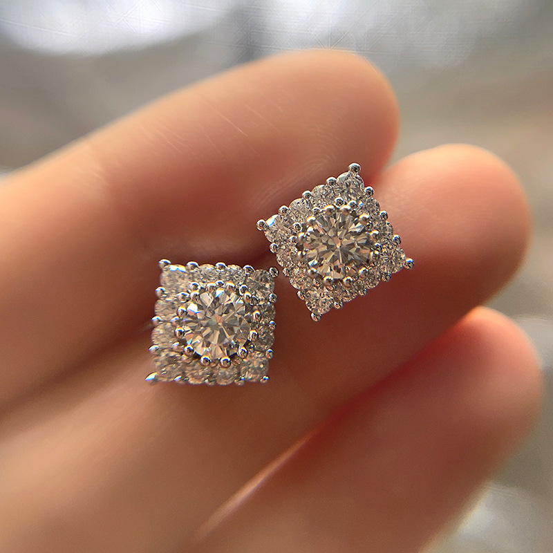 Simple Style Square Copper Inlay Zircon Earrings 1 Pair