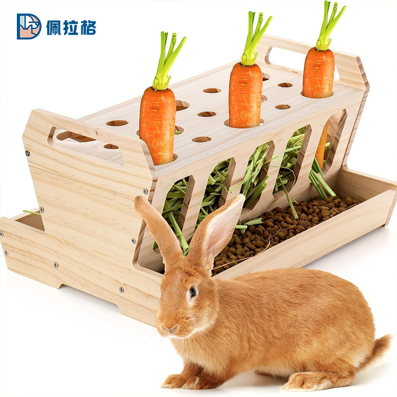 木质兔子圈养喂食架实木胡萝卜架农场干草架宠物豚鼠饲养干草盒