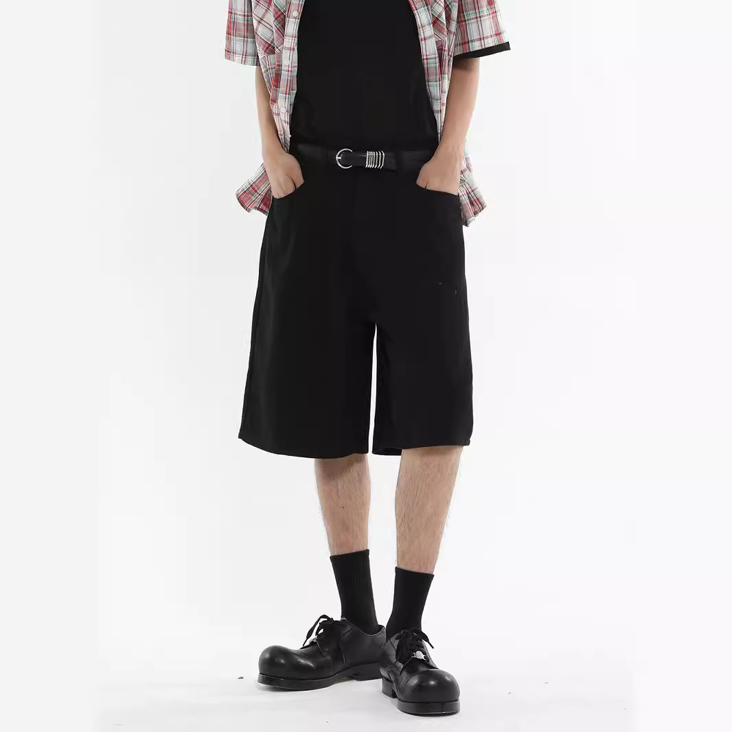 Men's Clothing Men's Casual Wide Leg Five Point Shorts Denim Colorful Loose Straight Leg Half Elastic Waist Summer Style_mkmklike.com