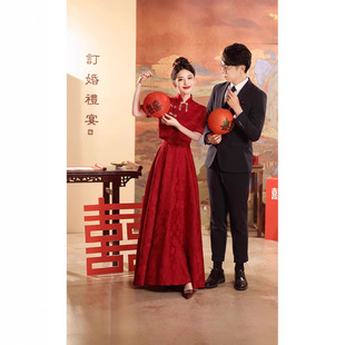 New Chinese-style Improved Cheongsam Toast Dress Bride's Wedding Red Engagement dress Women's Petit Back Door High-class Sense