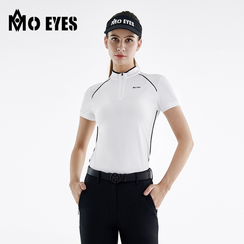 Áo thun nữ tay ngắn co giãn dây kéo sau lưng thể thao golf — M23YF013-Áo màu trắng, M23YF012-Áo màu đen, M23YF012-Áo màu trắng, M23QZ002-Váy ngắn màu trắng