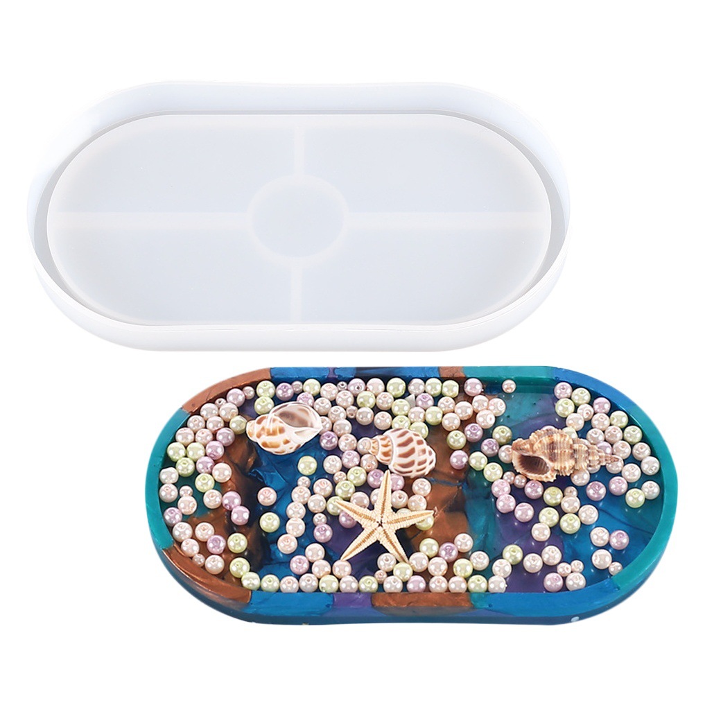 Cross-border DIY cristal resina epoxi Oval Coaster molde Oval té montaña bandeja de almacenamiento de producción molde de silicona