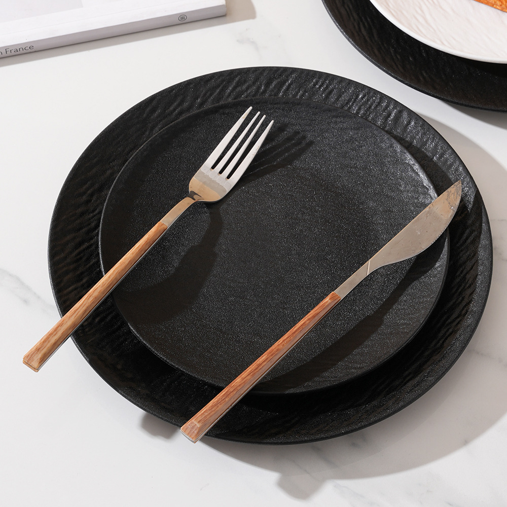 Plato plano de piedra de plástico japonés plato de comida occidental plato de cocina casero PP plato de filete plato de arroz plato de pasta transfronterizo