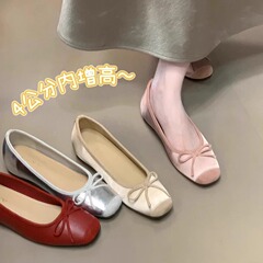 フレンチレトロな女性用身長を伸ばすスクエアトゥシューズ2025新しいバレエリボンメリージェーンシューズ