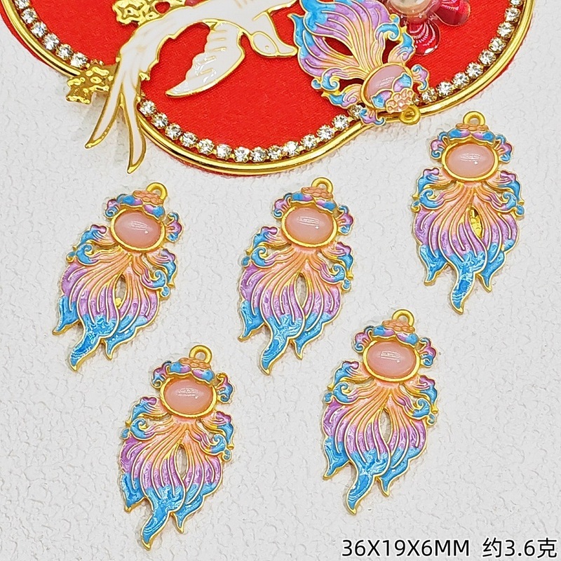 沙金彩滴油珐琅彩大锦鲤吊坠仿玉石复古DIY古风耳饰手链项链挂坠|undefined