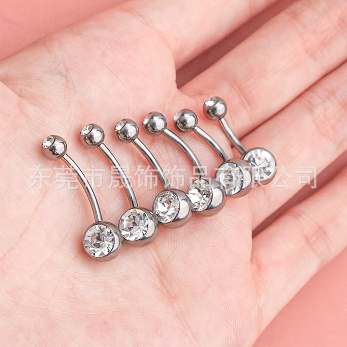 F136 Titanium Alloy Cubic Zirconia 肚 Navel Ring Internal Thread Double 头包边圆皓 Navel Ring Piercing 穿孔 Jewelry Navel Ring
