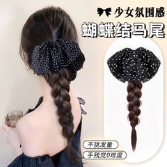 波点蝶結びの低いポニーテールのかつらのお下げの麻花のお下げのシミュレーション髪の長いお下げの髪飾りのかつらのお下げのポニーテール