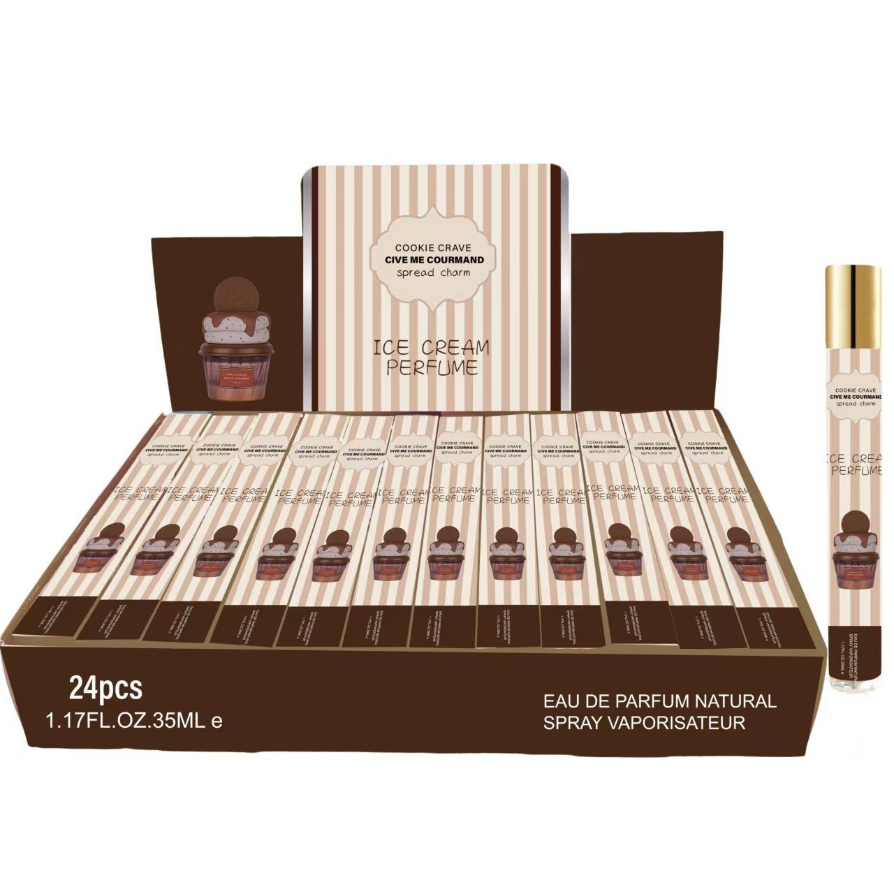 Fronteriza venta caliente de vainilla helado perfume lindo paquete de perfume duradero 35ml perfume al por mayor