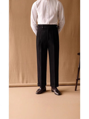 Knit Neapolitan Flannel High-Waisted Men's Casual Loose Straight Leg Long Pants Italian Suit Pants Trendy