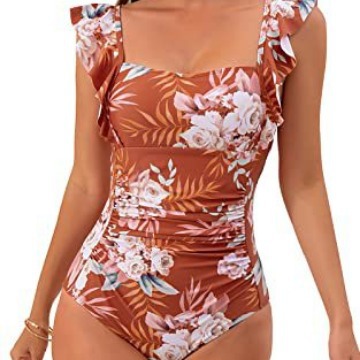 2023 Traje de baño de una pieza fruncido con volantes, espalda descubierta y efecto adelgazante para mujer de Amazon.