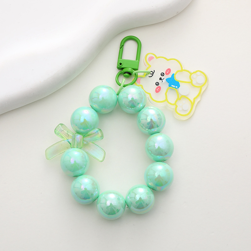 Galvanizado con cuentas arco llavero del coche colgante teléfono móvil lindo color caramelo pintura anillo perla accesorios bolsa de decoración