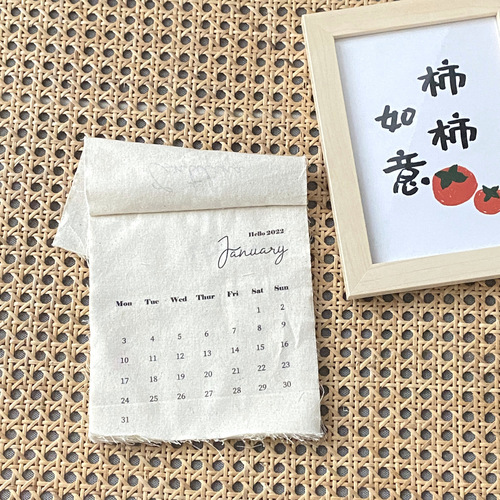 ins Korean style creative personality fabric 2024 New Year calendar canvas hook type English cotton production wall calendar