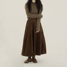 全棉灯芯绒松紧腰中长款半身裙女冬季新款百搭保暖百褶字裙