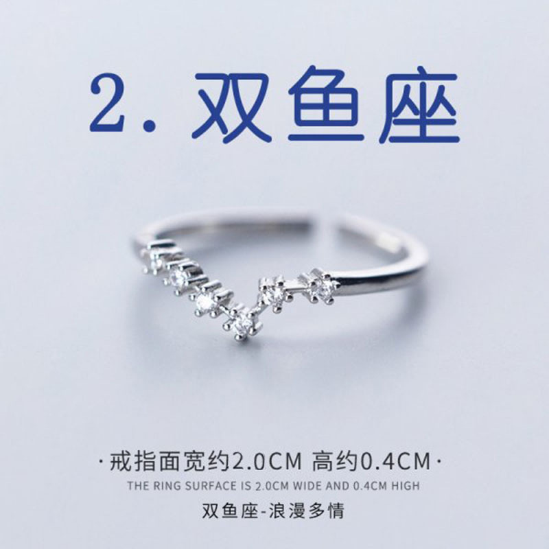 Cross-border hot sale zircon silver plated twelve constellations open adjustable ring fashion women constellation ring factory wholesale