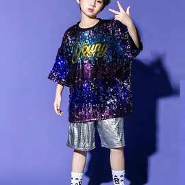 六一儿童街舞潮服男童架子鼓表演女童嘻哈套装爵士舞演出服亮片