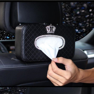 Crown Car Paper Box Women's Diamond Car Tissue Box Chair Back Hanging Napkin Box Tissue Cover