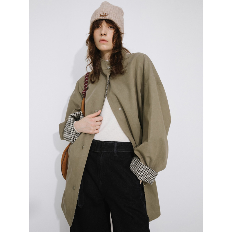 2552 #   [Same Style as Zhao Jinmai] Cubic British Anecdote Lazy Two-Wear Stand-Up Collar Loose Casual Windbreaker