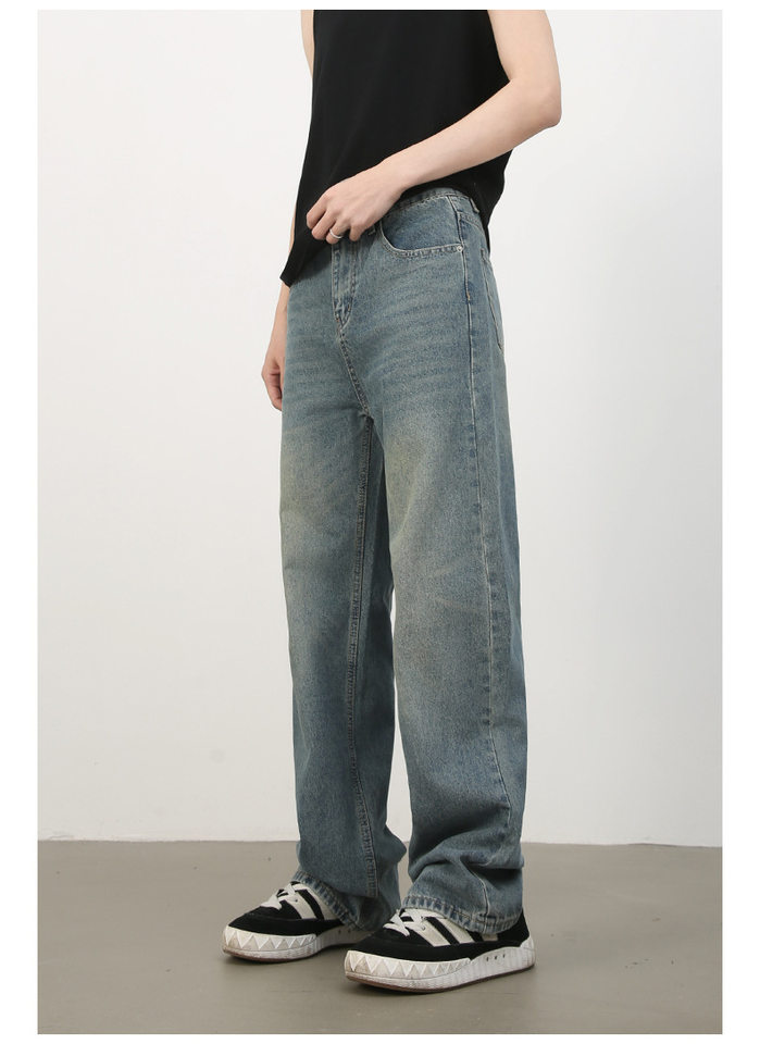 Quần jean nam ống rộng suông thẳng phong cách Mỹ, denim wash đơn giản — màu xanh, màu xanh nhạt chi tiết 23