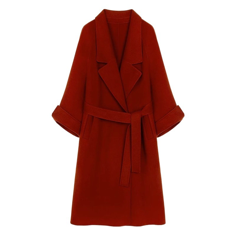 Красное двустороннее кашемировое пальто средней длины для женщин, новинка зимы 2025, в корейском стиле, шерстяное пальто в стиле Хепберн, 3D