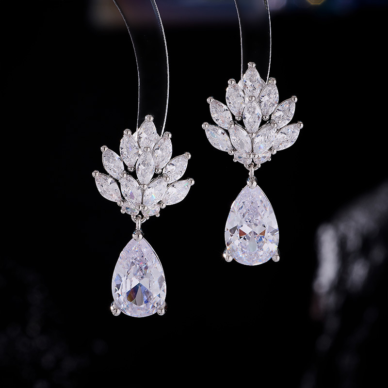 Elegant long earrings with zircon drop-shaped
