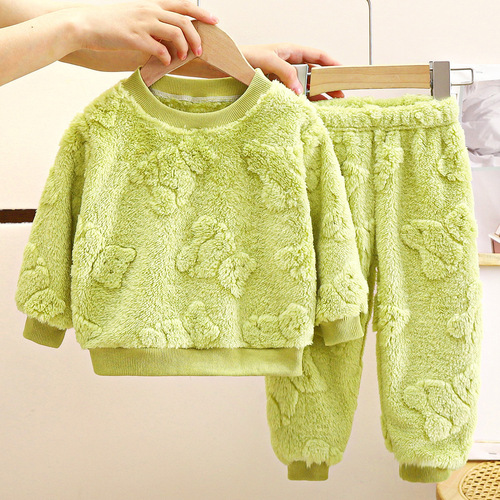 Children's pajama set warm autumn and winter new men's children thick home clothes baby lined clothes children's clothing selected