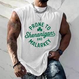 跨境美式高级运动健身无袖宽肩T恤男夏季时尚街头风上衣