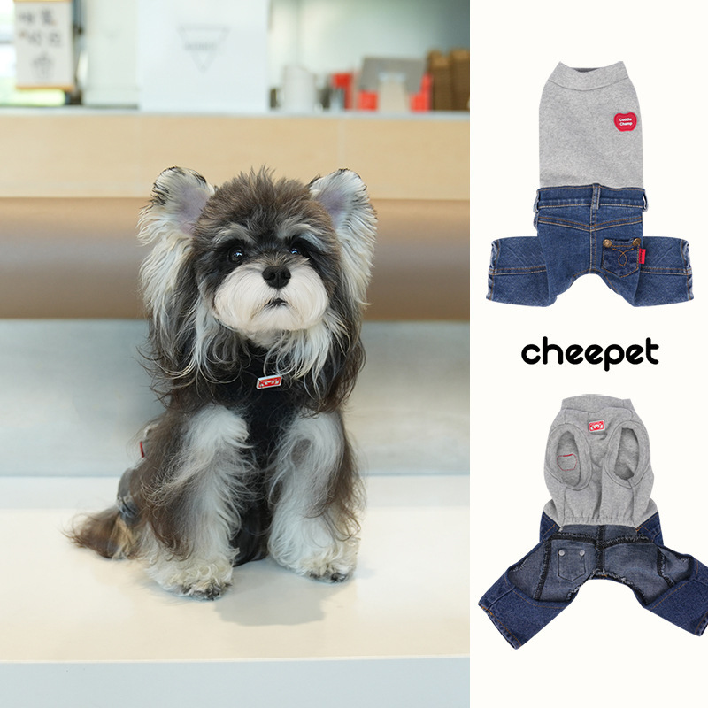 Pet Dog Clothes, Autumn and Winter Clothes, Two-Legged Clothes, Small Size Dogss, Teddy Bichon, Pomeranian Denim Jumpsuits, Cat Clothes