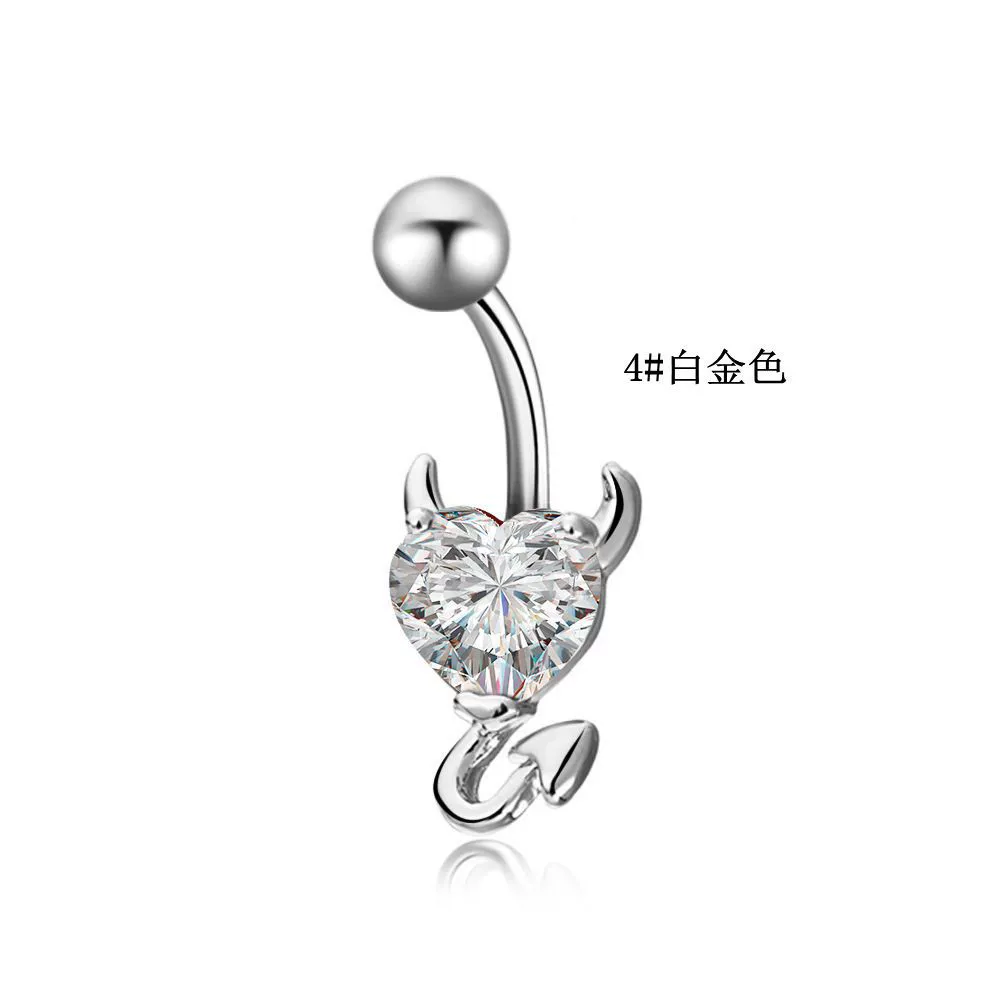 Пупочная подвеска (Emperor Jewelry) 316L нержавеющая сталь, сердечко и бант CZ, 16×1.0 мм