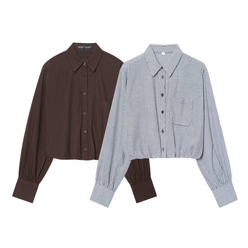 Foreign Trade Wholesale New European and American Style Simple Versatile Small Checkered Balloon Shirt 9294665