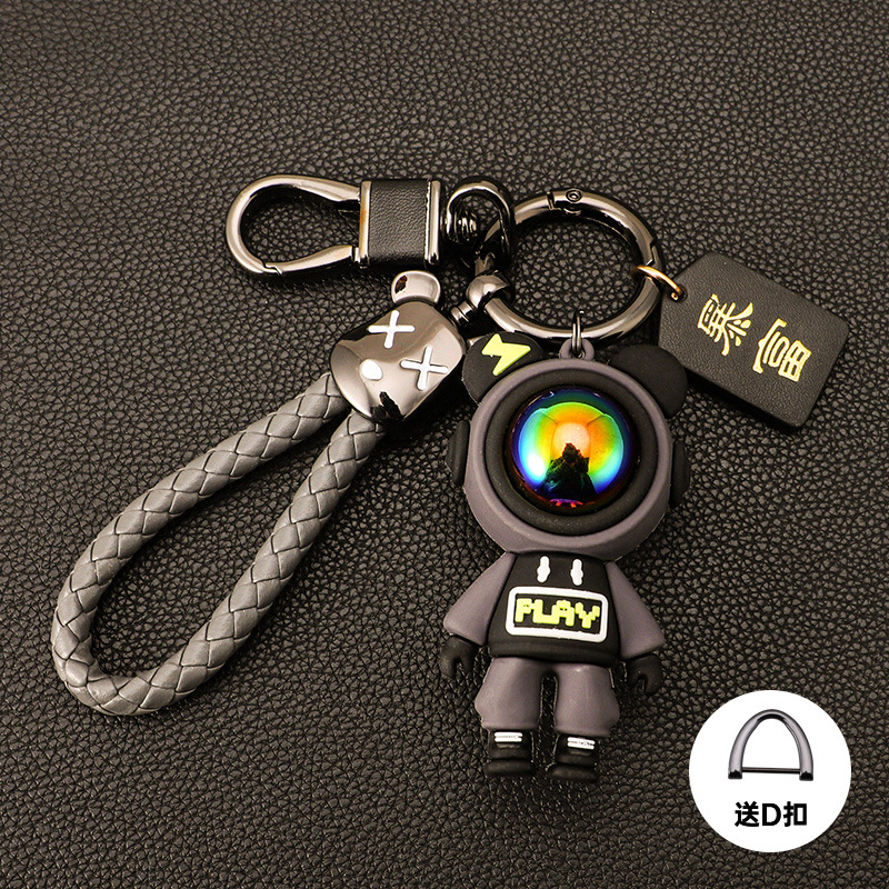 Cross-border Lightning Bear Car Llavero de silicona Colgante de oso violento Cuerda de mano Llavero de cuero de alta gama Fu