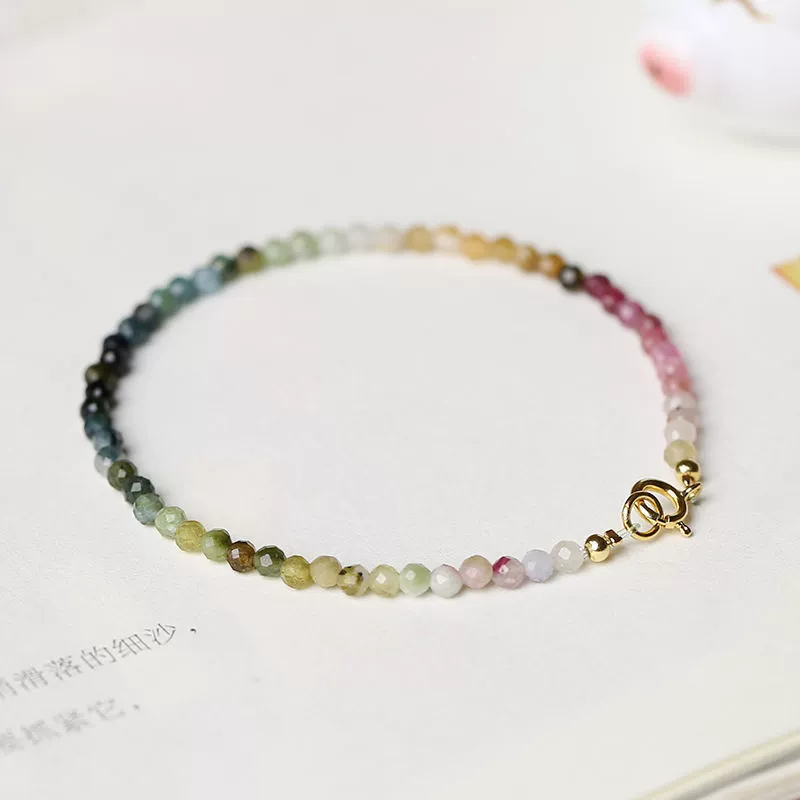 Браслет маленького дизайна Rainbow tourmaline бренда, интернет-знаменитость, 2 мм, градиент, стиль легкой роскоши