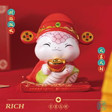 蛇年摆件福袋蛇创意陶瓷储钱罐摆件存钱罐收银台店铺开业家居礼品