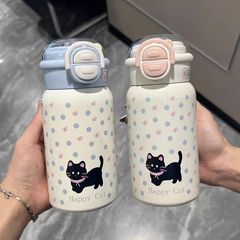 星の子猫の保温カップのネットの赤い金のかわいいアニメの双飲のコップの学生のステンレスのストローのコップはすぐにコップを使います。