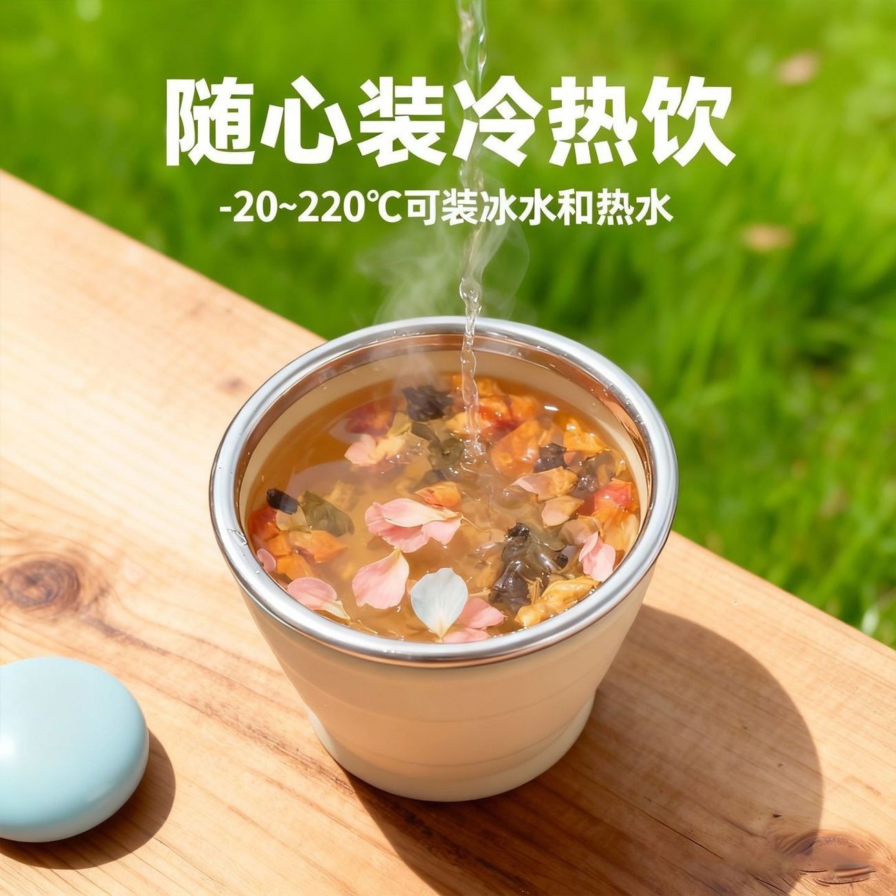 Foldable (food-grade) silicone cup with lid, resistant to high temperatures, anti-scalding, anti-fall, foldable water cup for camping, outdoor travel, and Instagram