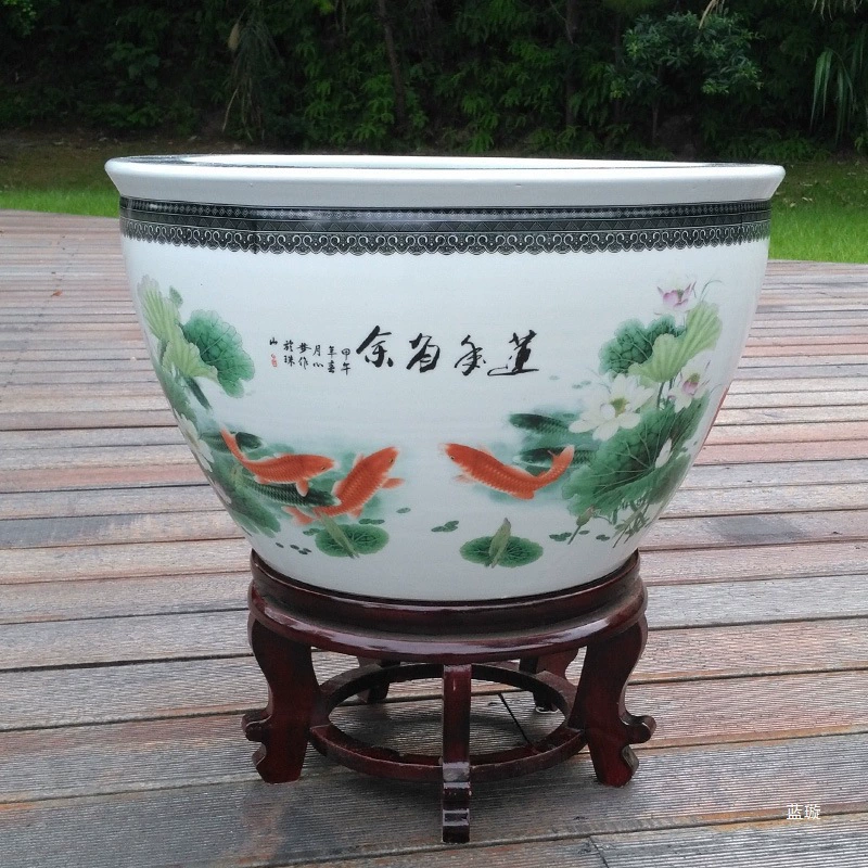 Большой внутренний дворик Цзиндэчжэнь сине-белый фарфоровый аквариум с золотой рыбкой