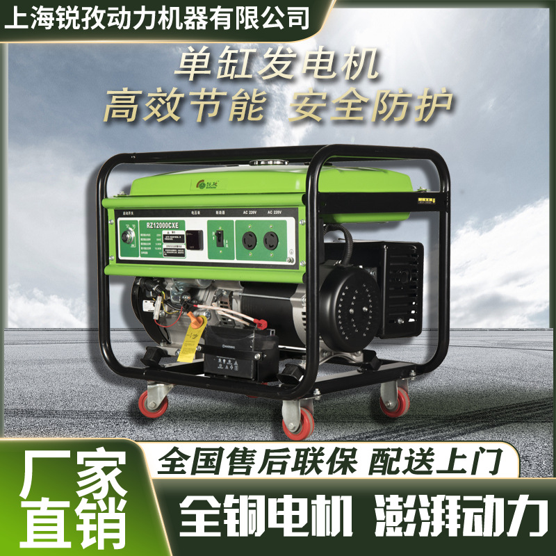 10KW汽油发电机230V单相等功率电启动家用汽油发电机组RZ13500CX